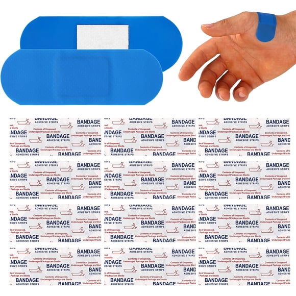 120pcs Blue Metal Detectable Waterproof Adhesive Plasters Bandages High-Visibility & Latex-Free Food Service Band Tape Flexible & Breathable Wound Cover Protection Patches