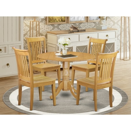Modern Dining Set - Round Table & 4 Chairs - 42 Inch - Oak Finish - Kitchen Dining Room Furniture