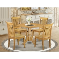 Modern Dining Set - Round Table & 4 Chairs - 42 Inch - Oak Finish - Kitchen Dining Room Furniture