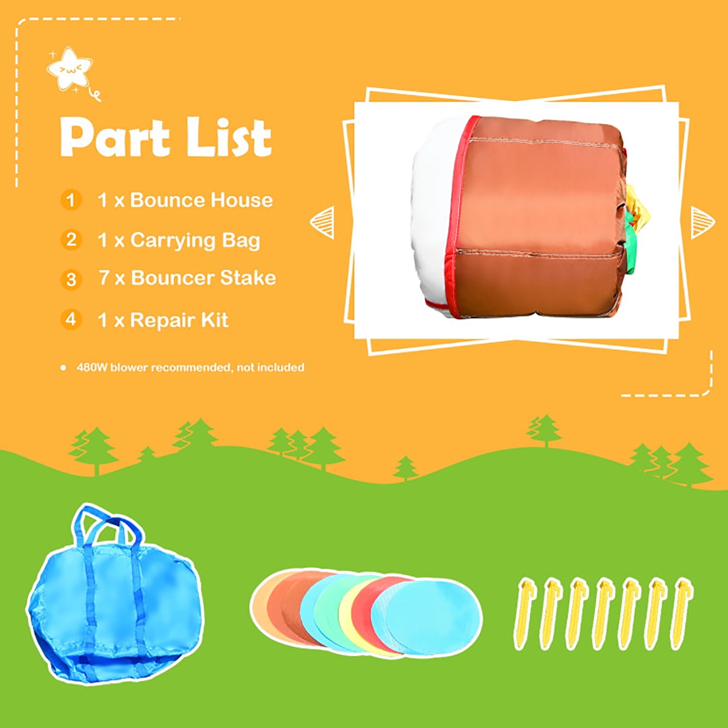 Aimee Lii Kids Inflatable Bounce House Jumping Castle Slide Climber Bouncer without Blower, Kids Bounce House