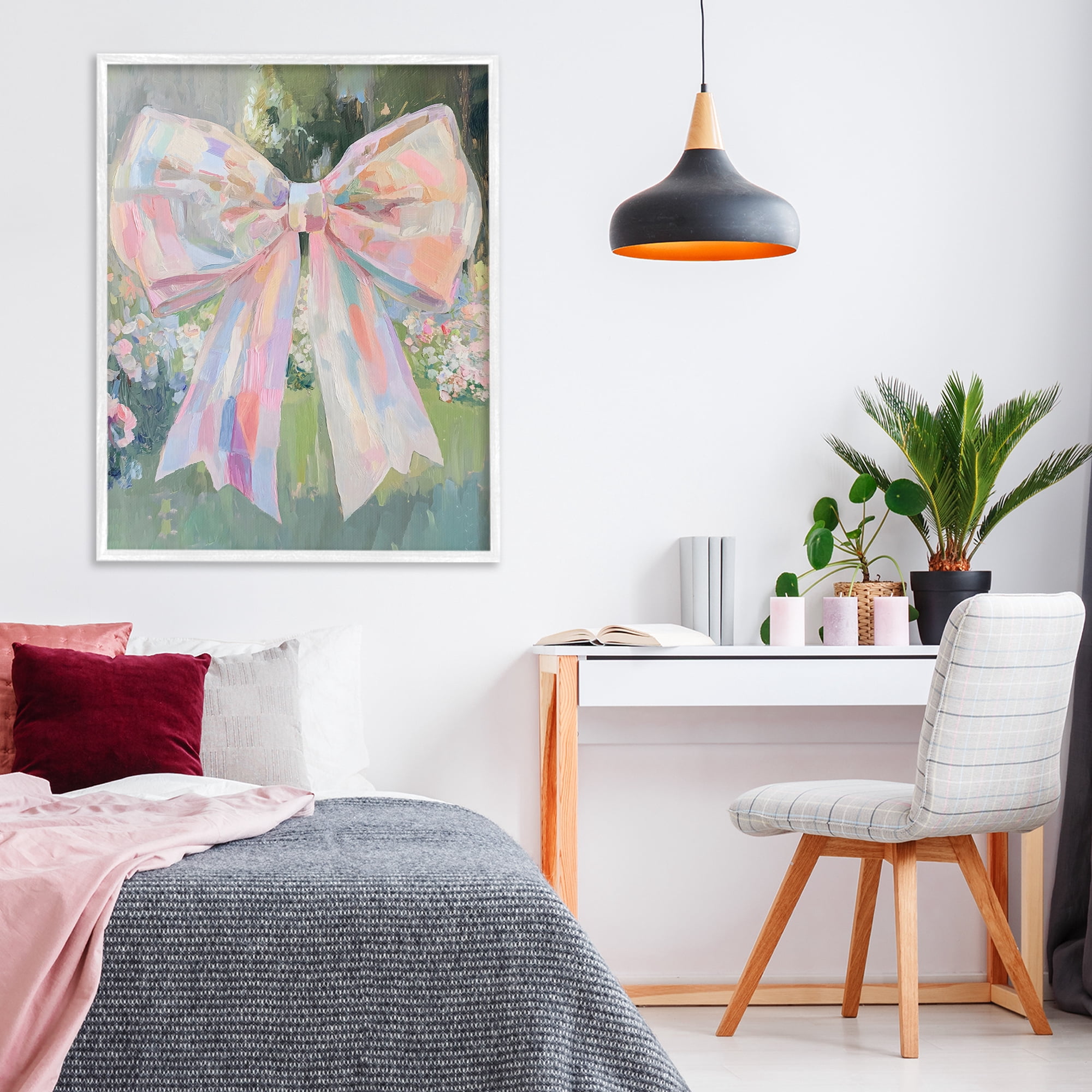 Stupell Industries Iridescent Pink Bow in Garden White Framed Giclee Art, design by The Prints Vibe