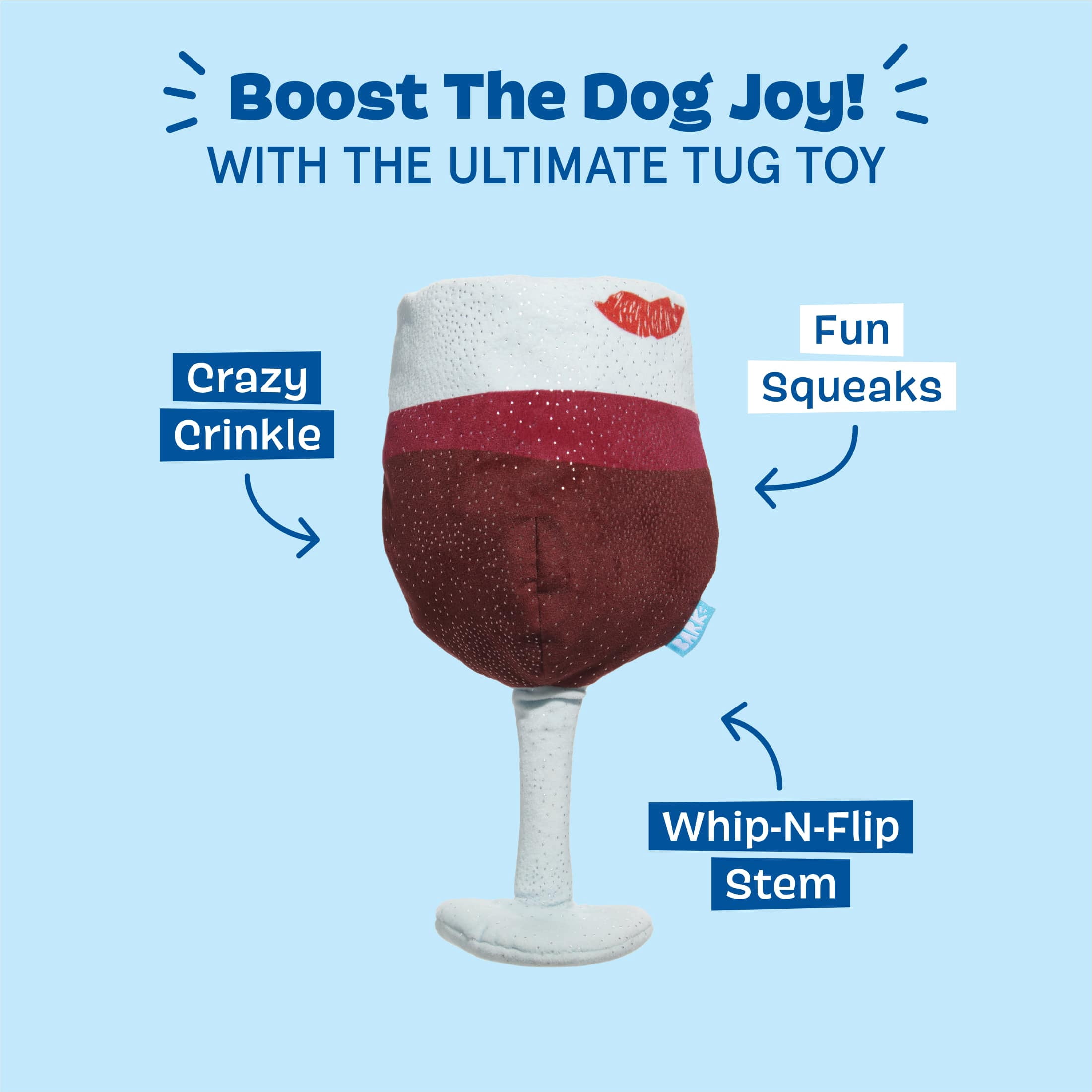 BARK Grrrande Vino Red White Plush Wine Glass Dog Toy S/M