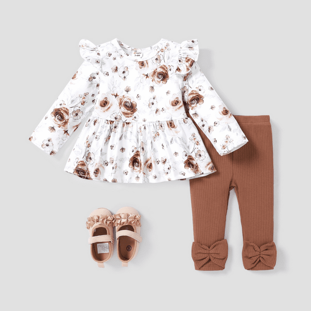 PatPat Baby Girl Clothes 2PCS Sweet Big Flower Flutter Sleeve Set
