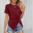 thumbnail image 6 of biudgviw Asymmetrical Tops for Women Split Front Short Sleeve Shirts Soft Cotton Crewneck Basic Tees Going Out Clothes, 6 of 6