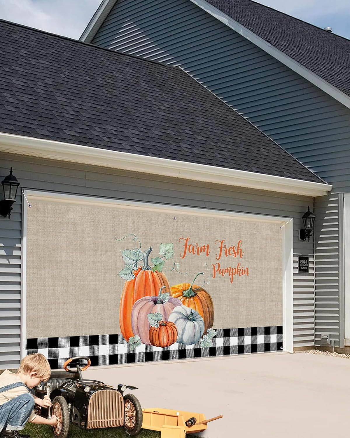 Thanksgiving Garagentor-Banner – 2,1 X 2,4 M, Aus Polyester, Mit Ahornblatt-Design, Wetterfest, Inkl. Seil Zum Aufhängen