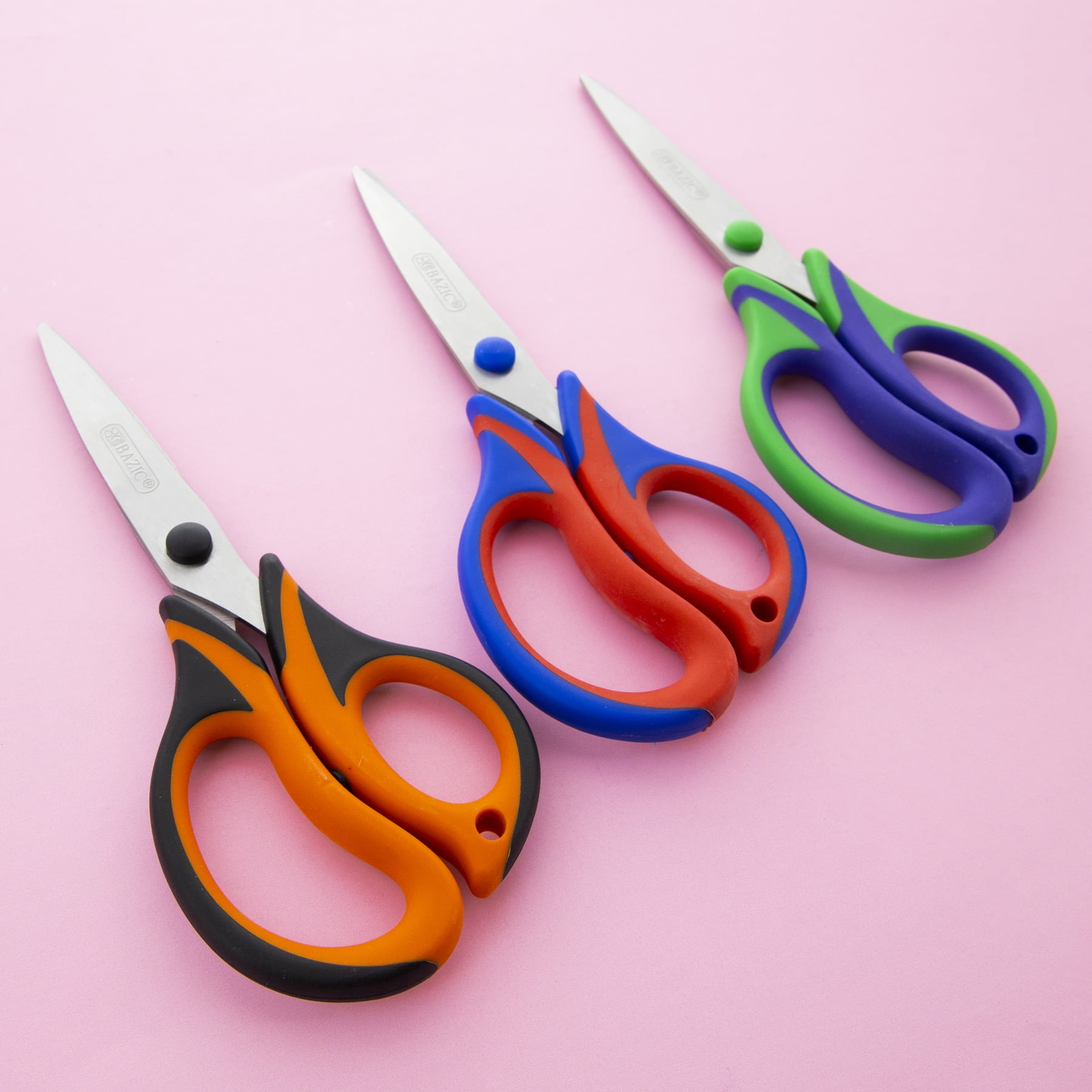 BAZIC 8" Stainless Steel Scissors, Soft Grip, Sharp Scissor Blades, 24-Pack
