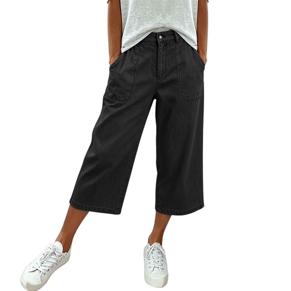 Ynynloco Wide Leg Capri Jeans for Women Trendy High Waisted Flare Jeans Cropped Denim Pants Stretchy Straight Pants with Pockets