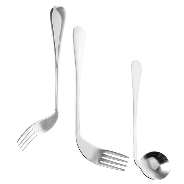 BRIGHTFUFU 1Set Silver Adaptive Utensils Set Bent Spoon and Fork for Easy Feeding At Home