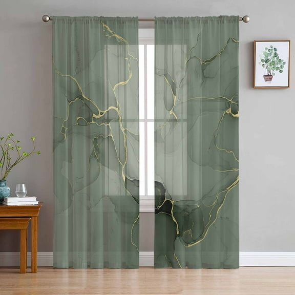 Sage Green Marble Sheer Curtains 84 Inch Length 2 Panels Set for Living Room/Bedroom, Modern Abstract Art Ink Painting Semi Curtain Sheers Drapes Rod Pocket Curtains Window Treatment Set 52''x84''x2