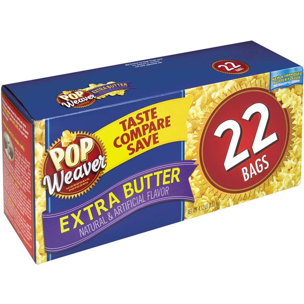 POP WEAVER 105512 2.5oz Microwave Popcorn, Extra Butter, 22 PK