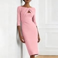 thumbnail image 4 of Xdegoge Midi Dress for Women Crewneck 3/4 Sleeve Slim Ruched Bodycon Pencil Dress Fashion Cocktail Party Wedding Guest Office Dresses with Chest Cutout, 4 of 7