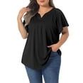 thumbnail image 2 of DARING DIVA Women's Plus V Neck  Eyelet Embroidery Casual V-Neck Blouse 2X Black, 2 of 6