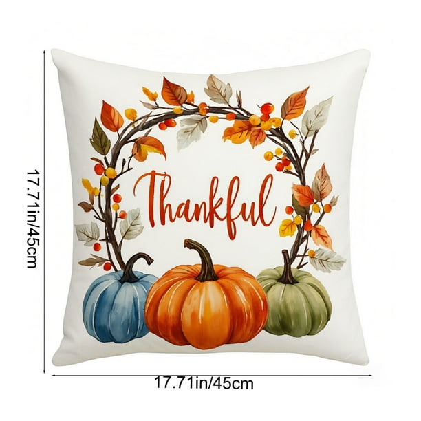 Mom's Best Fundas de almohada de Acción de Gracias de 17,7 x 17,7 pulgadas, con diseño de calabaza otoñal y tela suave con cremallera oculta para decoración del hogar.