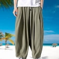 thumbnail image 2 of Angala Mens Pants Elastic Waist Culottes Pants Solid Loose Handsome Fashion Casual Mens Summer Trousers Size 3Xl Green, 2 of 9