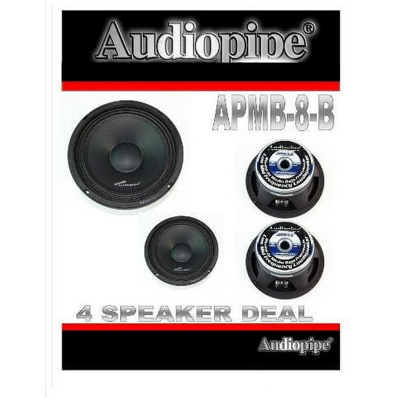 (4) AUDIOPIPE APMB-8-B 8" FULL RANGE CAR AUDIO DJ LOUDSPEAKER LOW-MID RANGE