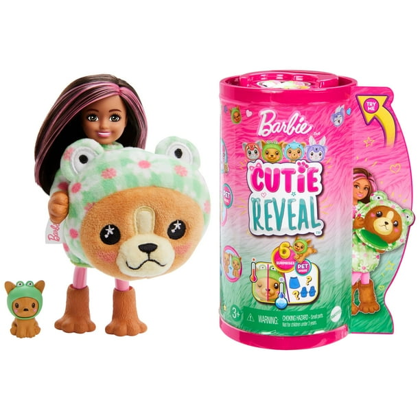 Barbie Cutie Reveal Chelsea Doll & Accessories, Animal Plush Costume & 6 Surprises Including Color Change, Puppy as Frog