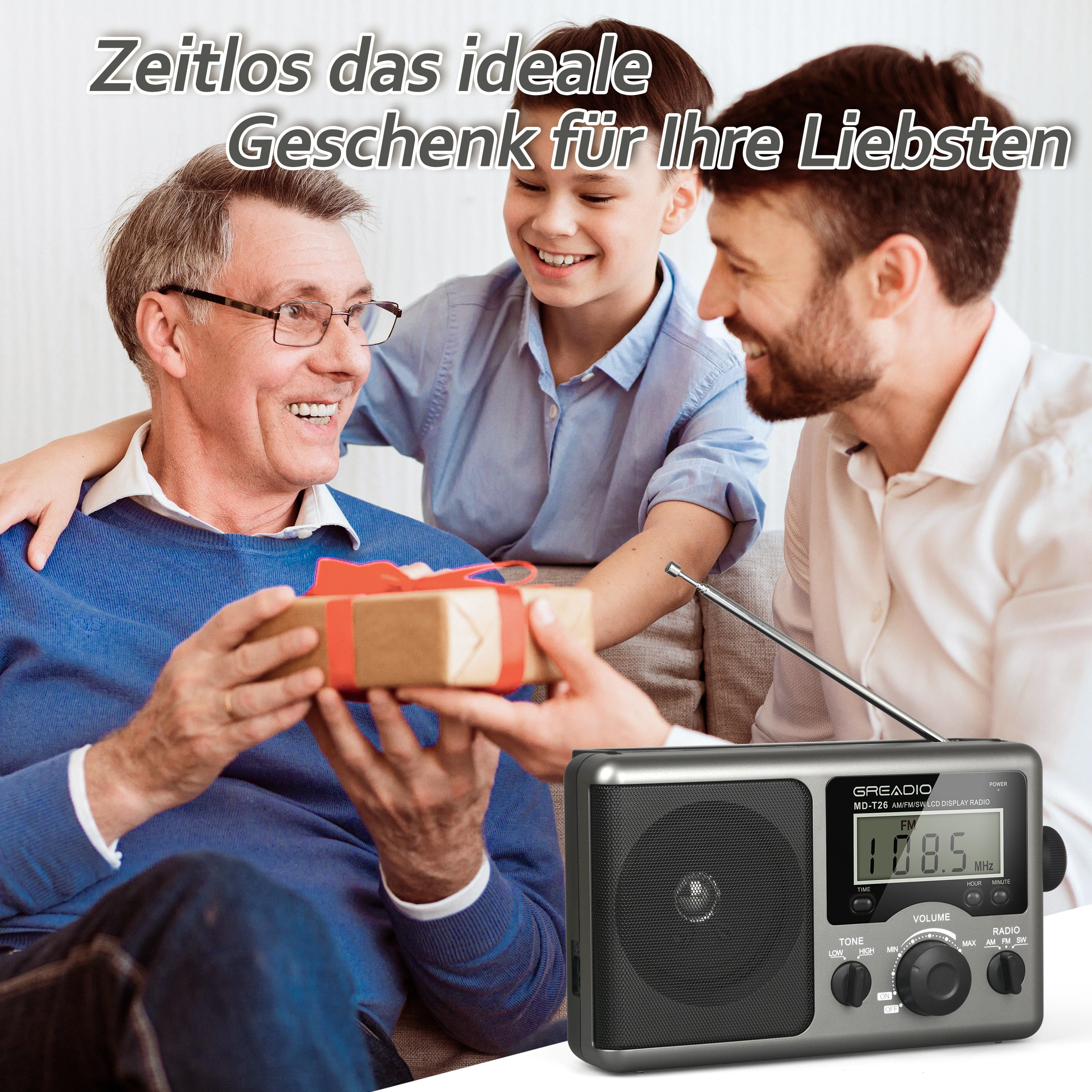 Greadio Portable Shortwave Radio with Best Reception,AM FM Radio for Home,LCD Display,Time Setting for Gift, Elder, Outdoor, Party