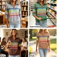 thumbnail image 3 of Women's Pullover Sweatshirt Patchwork Print Quarter Zip Plain Striped Elegant Warm Classic Long Sleeve V Neck Regular Tops Casual Home Work Fall Winter | CSEONE,Coffee 2XL, 3 of 8