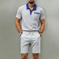 thumbnail image 2 of hotojiny Mens Summer Track Suits 2 Piece Shorts Sets Stylish Colorblock Short Sleeve Golf Shirt Bermuda Shorts Sweatsuit Outfits(Gray,3X-Large), 2 of 5