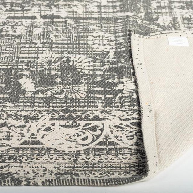 Ensemble de 2 Tapis en Coton Imprimé Ivoire et Gris
