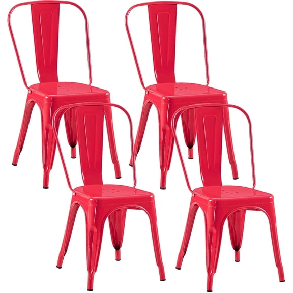 Metal Dining Chairs with Backrest, Stackable, Red, 4 Pack | Easy Assembly, Non-Slip Feet, 330 lb Capacity, Kitchen, Restaurant, Cafe, Pub, Covered Patio
