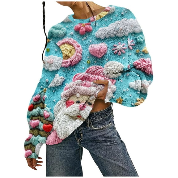 Turilly Women's Warm Double-sided Velvet Christmas Print Pullover Long Sleeved Shirt