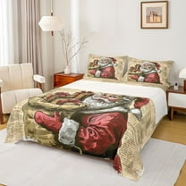 Homewish Vintage Santa Claus Queen Sheet Sets for Teens, Western Winter Festival Flat Sheet, Merry Christmas Queen Fitted Sheet, Breathable Home Decor, 4 Pieces