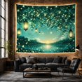 thumbnail image 6 of Glowing Hanging Lanterns Over a Teal Lake, Dreamy Fantasy for Nature Lovers, Tranquil Scenery Art Housewarming Gift, Tapestry Wall Hanging for Bedroom and Living Room, 6 of 7