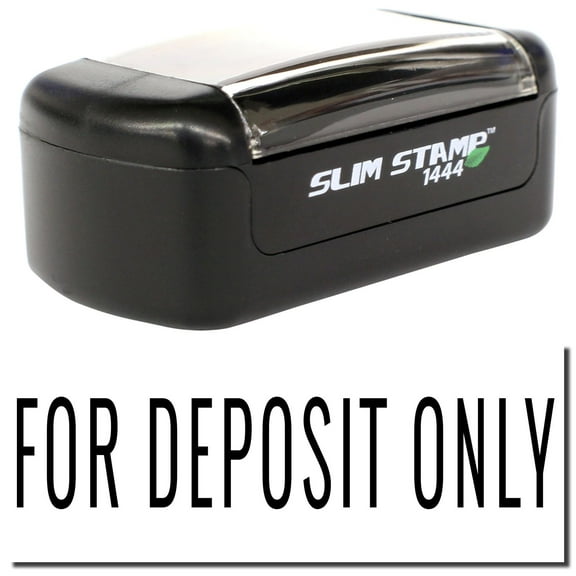 Slim Pre-Inked Narrow For Deposit Only Stamp, Slim 1444, Ultra Slim Design, Impression Size 1/2" by 1-3/4", Up to 25,000 Impressions - Black Ink