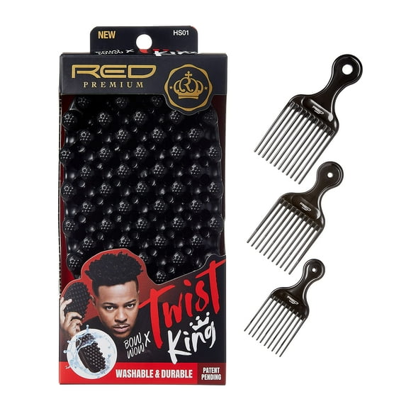 RED by Kiss Brosse de Coiffure de Luxe avec 3 Pcs Pointes en Plastique Durable Lavable Éponge Afro Boucle pour Barbiers et Usage Quotidien Idéal pour Cheveux Bouclés Enroulés 4C