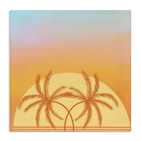 Stupell Industries Retro Sunset Palm Trees Plants & Flowers Painting Wrapped Canvas Art Print Wall Art, 17 x 17