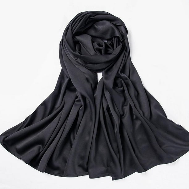 Women s Solid Color Satin Scarf Hijab Wrap Shawls Head Silent Black