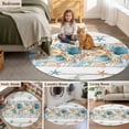 thumbnail image 6 of Marine Life Round Living Room Rugs 4 ft, Blue Shell Coral Starfish Eucalyptus Leaves Wood Grain Washable Area Rug with Non-Slip Sturdy Edge Binding Round Carpet for Entryway Kitchen Bedroom Bathroom, 6 of 9