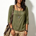 thumbnail image 5 of QSAWXQZ Women's Cotton Linen Blouse Square Neck 3/4 Sleeve Button Loose Casual Lightweight Top M, 5 of 5