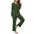 thumbnail image 2 of UAMVSH Womens Pajamas Sets Long Sleeve Button Crew Neck Sleepwear Pullover and Loungewear Bottoms Pleated Two Piece Lounge Outfits(3X-LargeArmy Green 5 1), 2 of 5