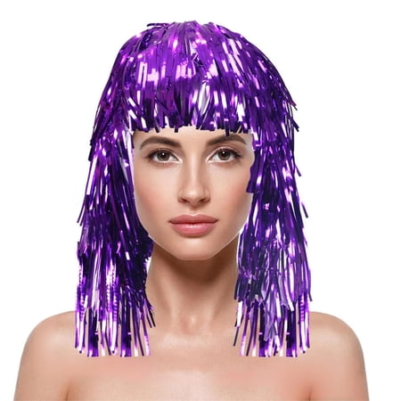 Tinsel Foil Fringe Hat Wig Shiny Decorative Headpiece for Festive Carnival Party Dance Ball Cheerleading Fan Costume Accessories Shimmering Decor