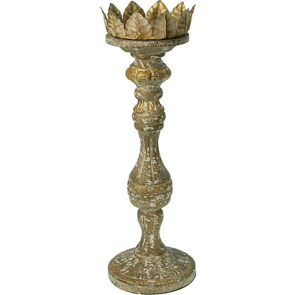 Candleholder Candlestick Distressed Gold Wood Hiroshi Carved