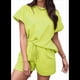 thumbnail image 1 of Conjunto de Pijama de 2 Piezas para Mujer, Color Liso, Cuello Redondo, Informal, de Tela Texturizada, Corta, Amarillo Limón, L, 1 of 7