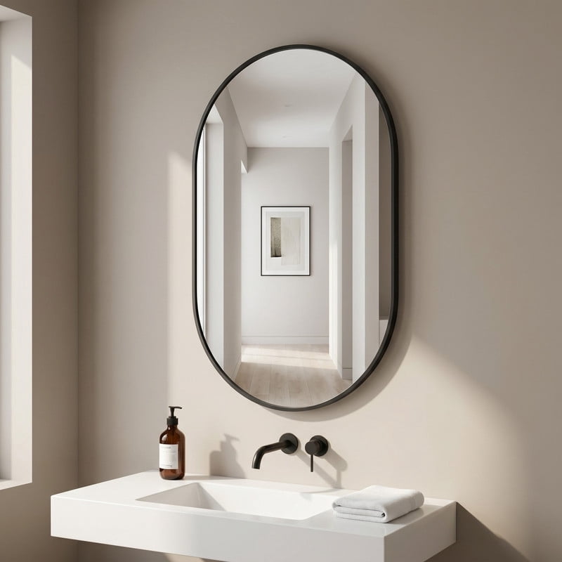 Easy4Home 16"x24" Oval Bathroom Mirror Vanity Wall Mirror,Black