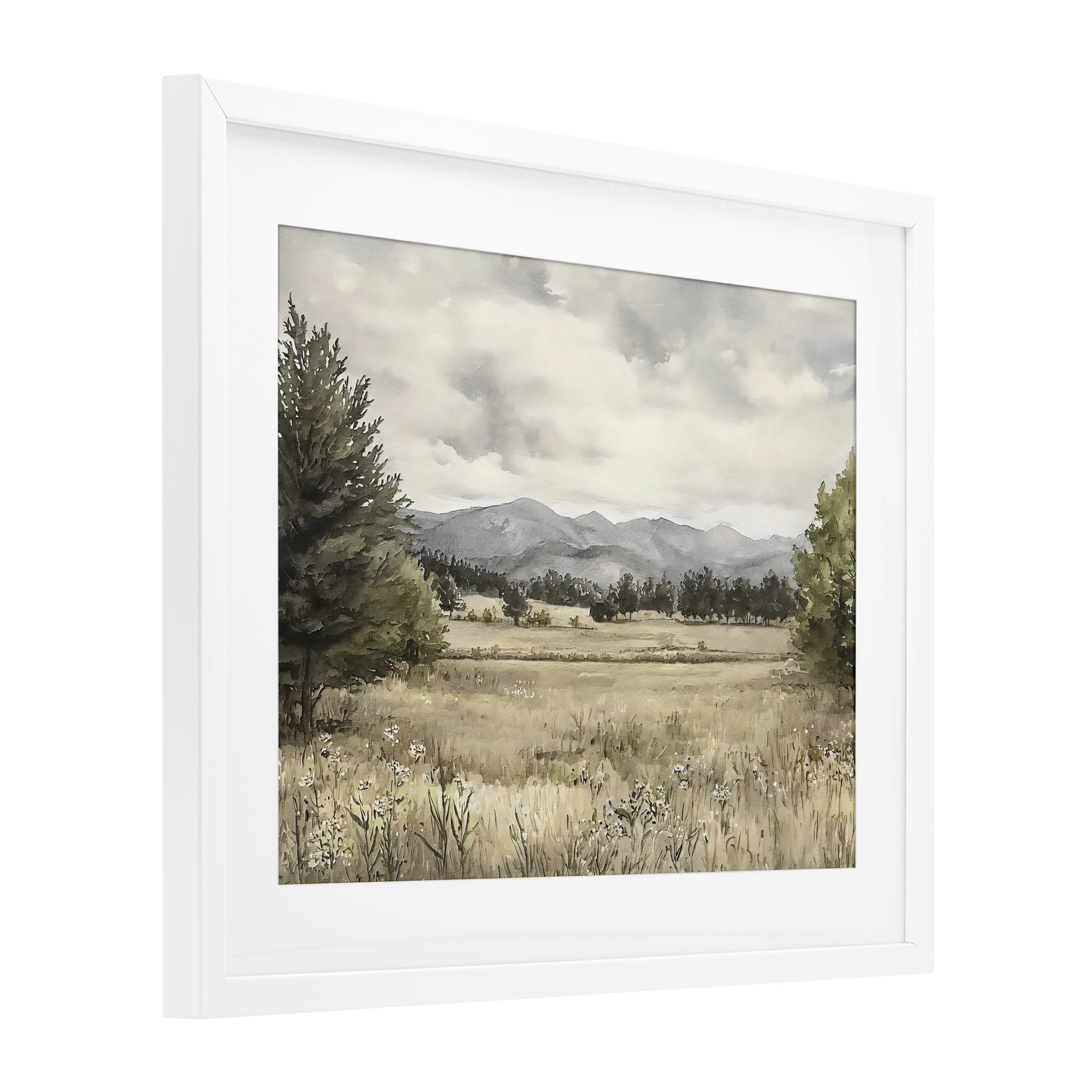Stupell Industries Muted Mountain Meadow White Framed Print Under Glass, design by Riley B