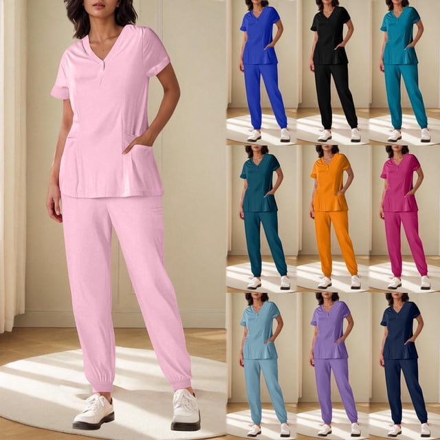 Sentmoon Womens Lounge Sets Womens Basic Tops and Business Pants Short Sleeve V Neck Breathable Lightweight Tops & Blouses Loose Solid Color Button Down Womens Summer Outfits for Casual Style