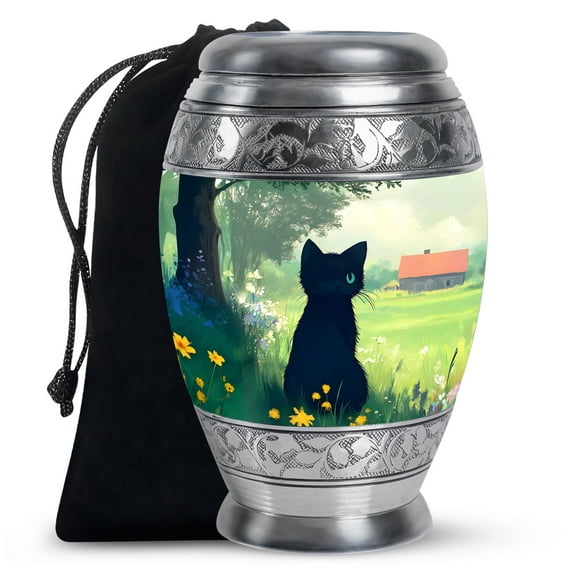 KARYLIZ Cat Urns For Ashes - Large Urns For Human Ashes Adult Male - Green Flowers Cremation Urn Human Ashes - Funeral Urn For Adult Ashes Women - Decorative Memorial for Mom & Dad (Size 10inch)