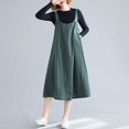 thumbnail image 1 of Cotton Linen Pina fore Dress Wide Straps Buttoned Chest Pockets Open Back A Line Casual Loose Overall Dress, 1 of 7