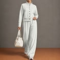 thumbnail image 4 of Enjoytime Womens 2 Piece Outfits Stand Collar Button Down Sweatshirt Wide Leg Pants Matching Sets Travel Casual Loungewear, 4 of 6
