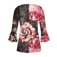 thumbnail image 3 of Blusa informal con botones estampados y plisados de plástico para mujer, manga 3/4, manga corta y cuello de cuerno., 3 of 4