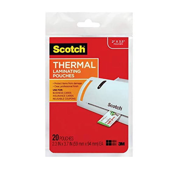 Scotch Thermal Laminating Pouches, 5 Mil Thick for Extra Protection, Professional Quality, 2.3 x 3.7-Inches, 20-Pack (TP5851-20)