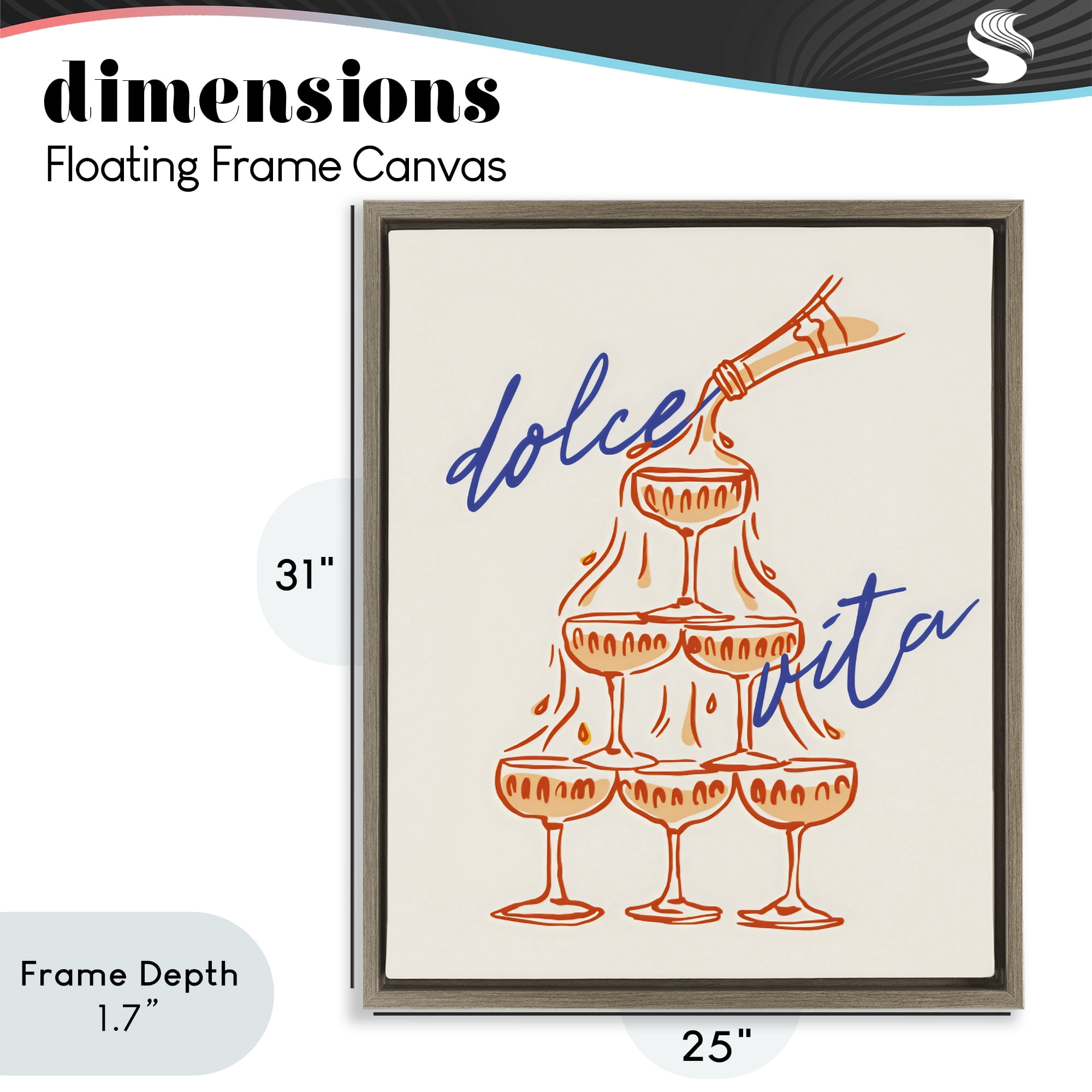 Stupell Industries Dolce Vita Champagne Tower Brown Framed Floater Canvas Wall Art, design by The Prints Vibe