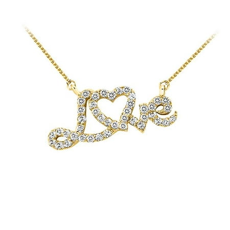 Fine Jewelry Vault UBPD3063Y14CZ Beautiful Cubic Zirconia Love Pendant in 14K Yellow Gold Best Jewelry