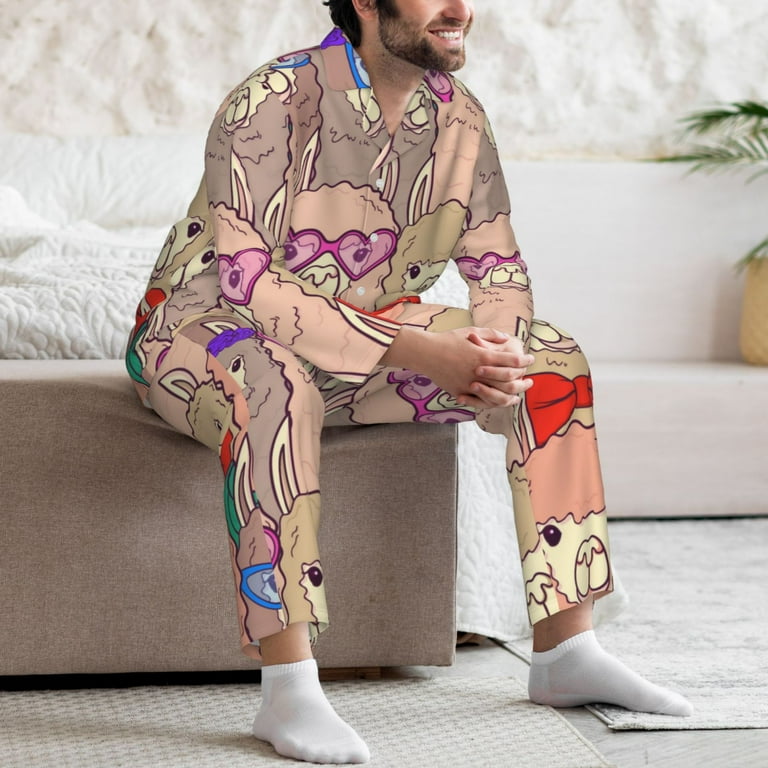 Disketp Cute Lamas Mens Pajama Set Soft Warm Long Sleeve Sleepwear Cozy Button Down Pjs for Men Small Walmart
