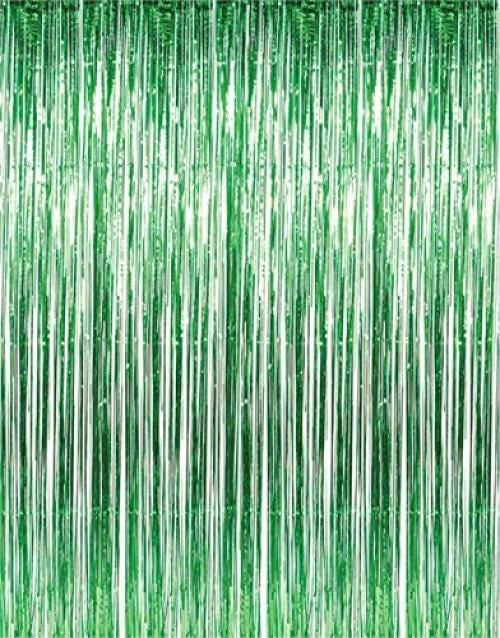 3' x 8' Green Tinsel Foil Fringe Door Window Curtain Party Decoration